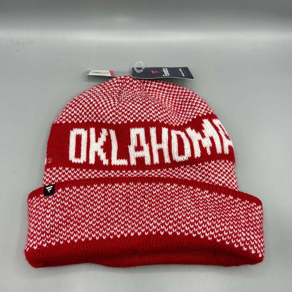 Oklahoma Sooners NCAA Hat Men Red White Knit Fanatics Cuffed Beanie Cap New
